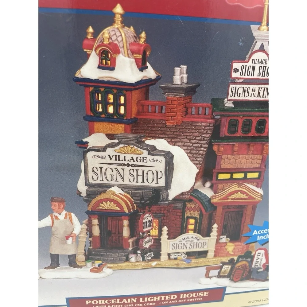 NOB LEMAX CADDINGTON VILLAGE Sign Shop 2003 Christmas Retired 35884M Light Cord